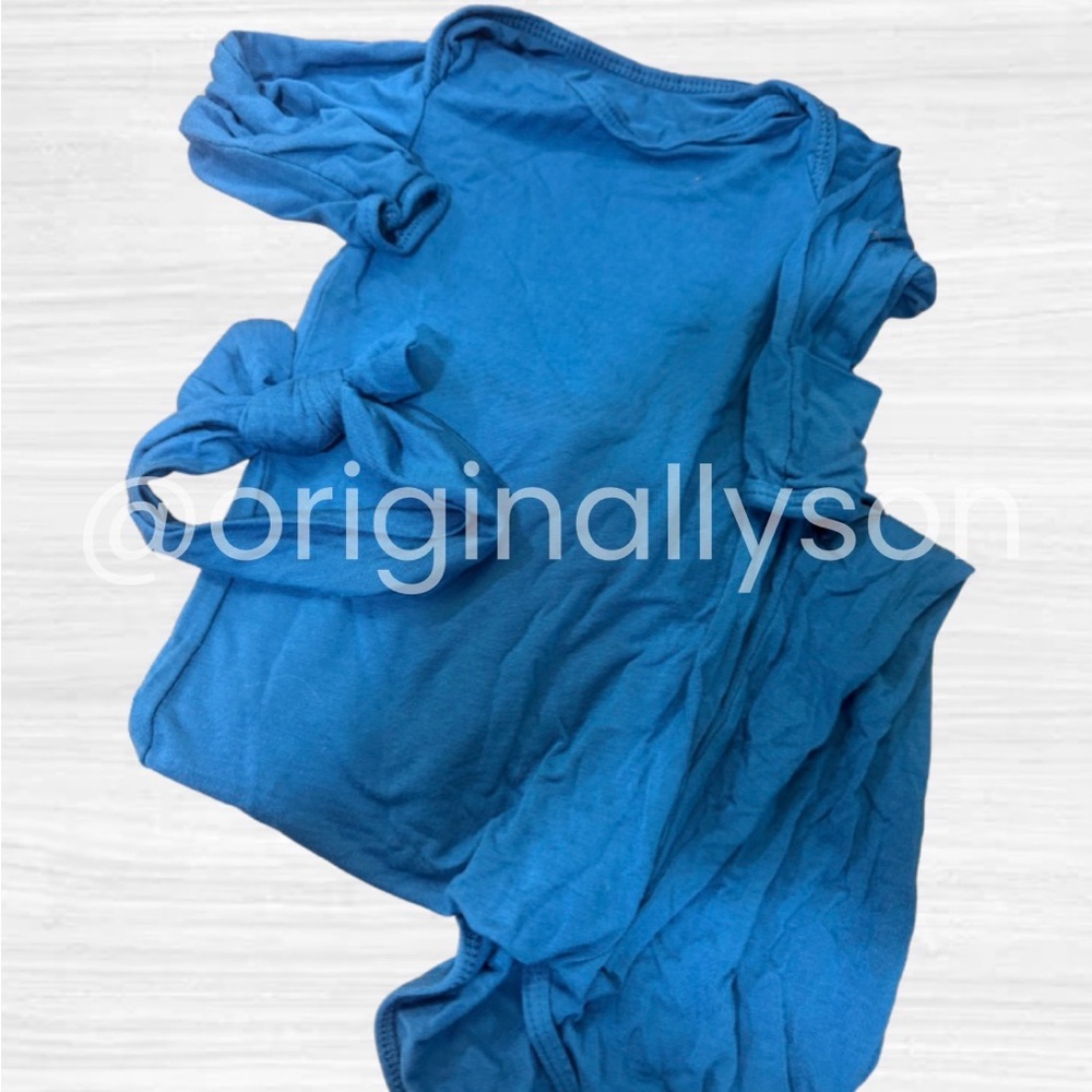 NB-3M Three Little Tots Blue Gown & Bow Set